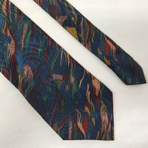 ARLOTTA ITALY SILK TIE BLUE RED GOLD ABSTRACT SATIN TEXTURED 4"